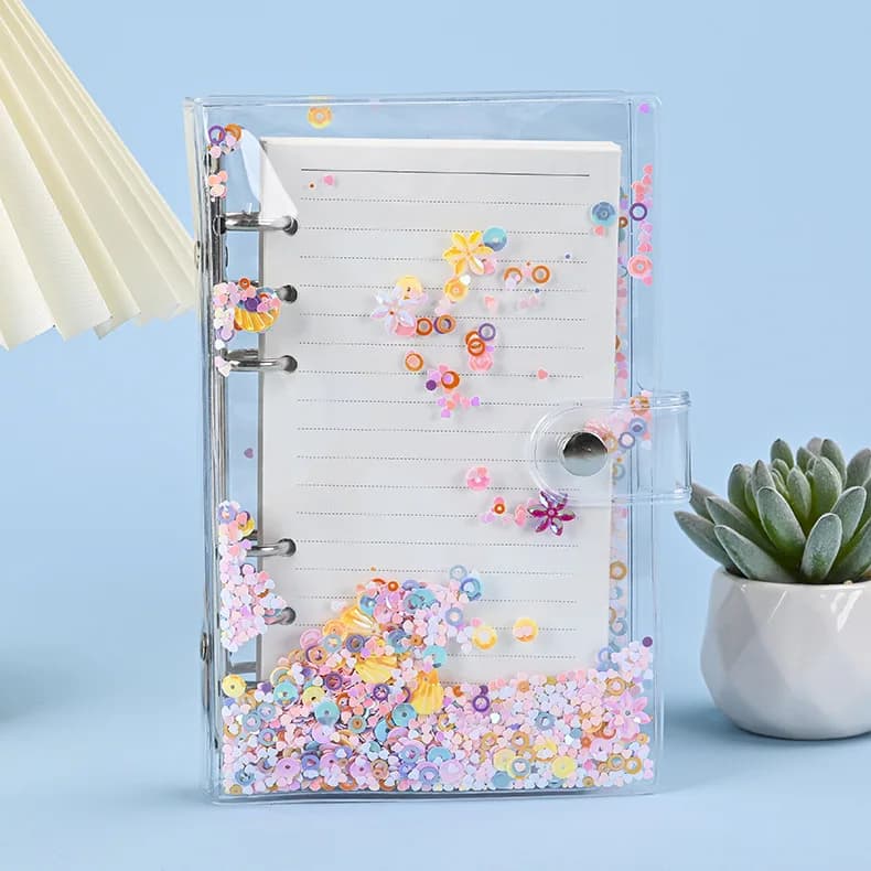 A6 Glitter Bead Shell Notebook trasparente Planner Organizer Raccoglitore Libri Diario Spirale Conchiglia trasparente personale