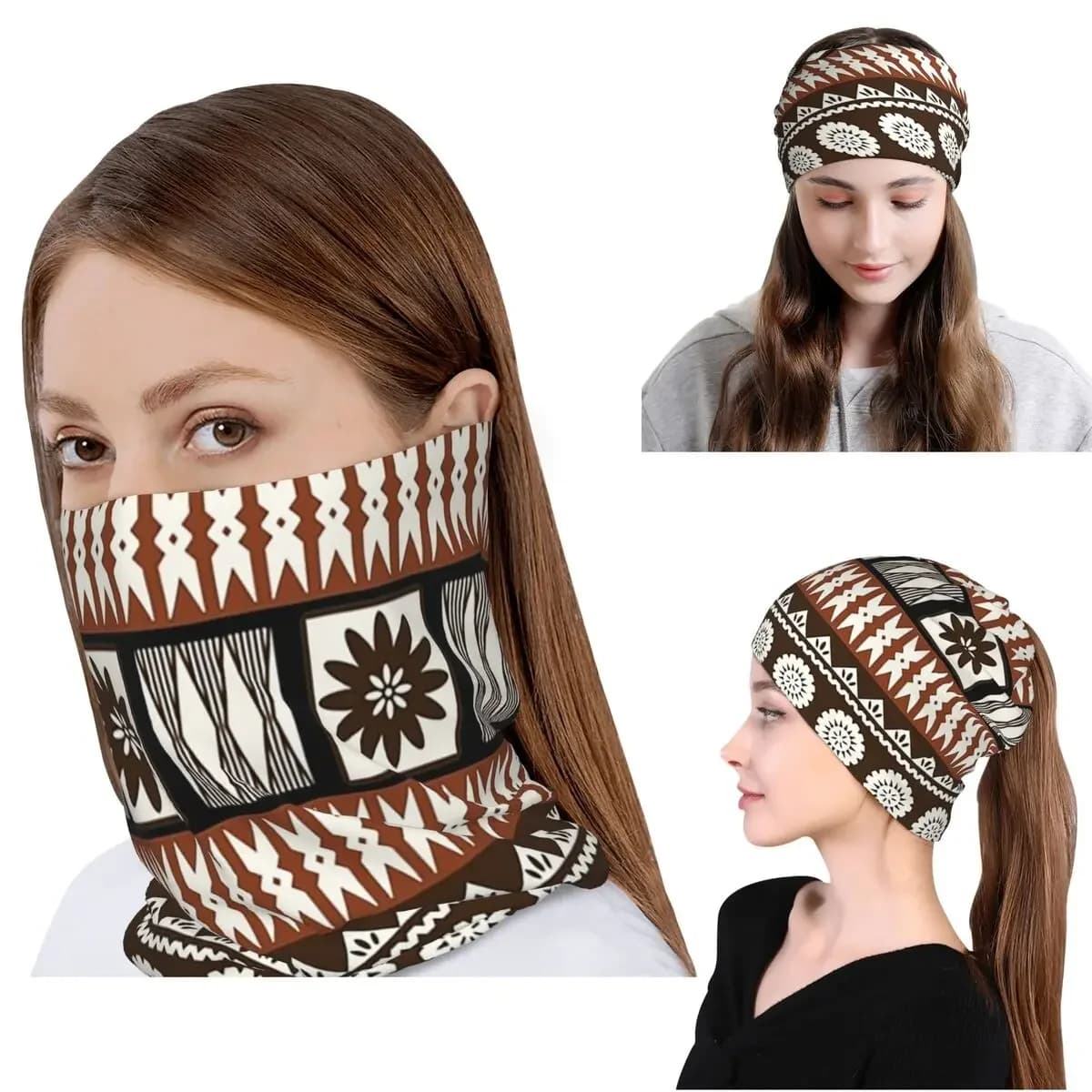 Fijian Masi - Tapa Bandana Neck Cover Wrap Scarf Warm Face Mask Beanies Hat for Men Women Adult Winter