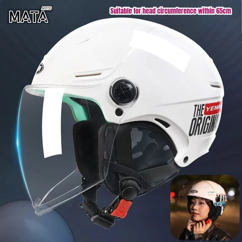 Half motorcycle helmet Safety helmet for double lens sunshade for electric bike/motor for winter heat and ear protection 65 cm