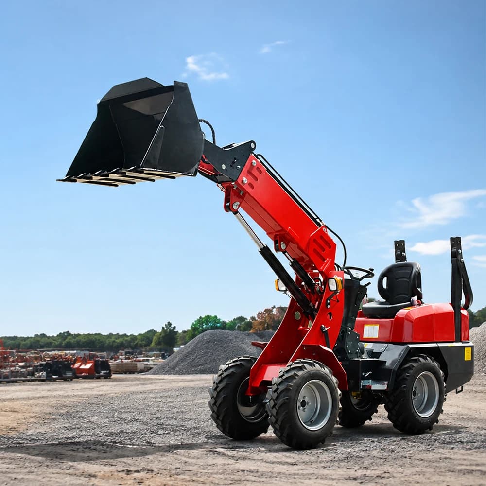 800kg Compact Telescopic Wheel Loader with Extendable Boom and Toothed Bucket for Farm Yard Landscaping and Site Cleanup
