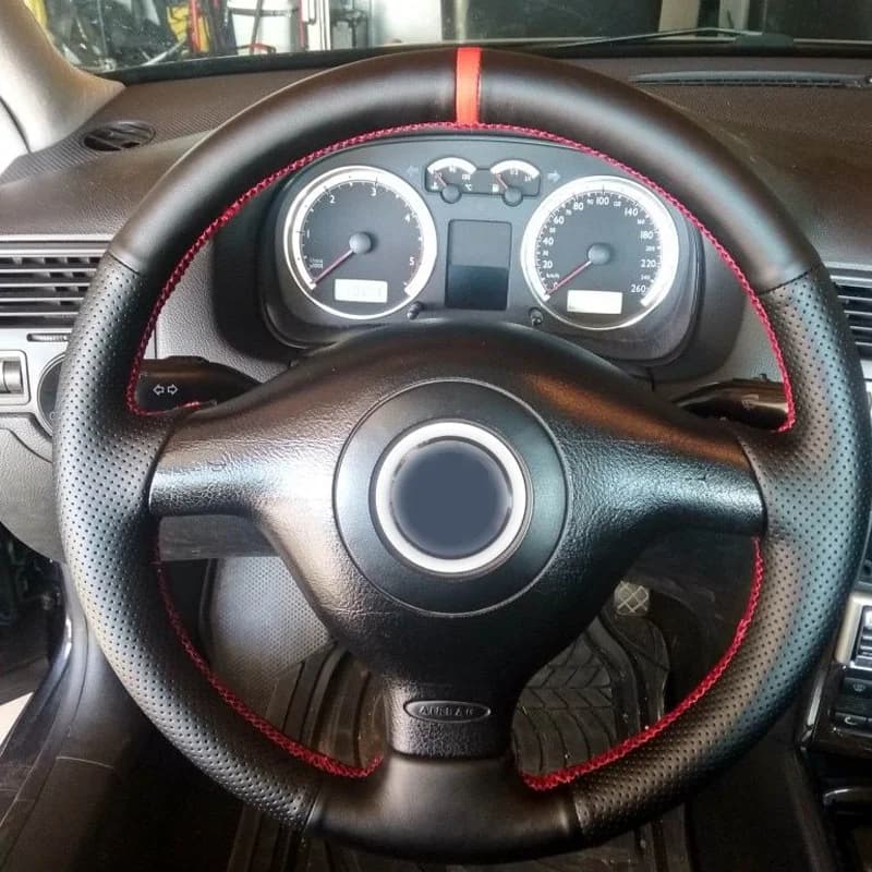 Personalizza Coprivolante per auto in pelle intrecciata per Volkswagen VW Golf 4 Passat B5 1996-2003 Seat Leon 1999-2004 Polo