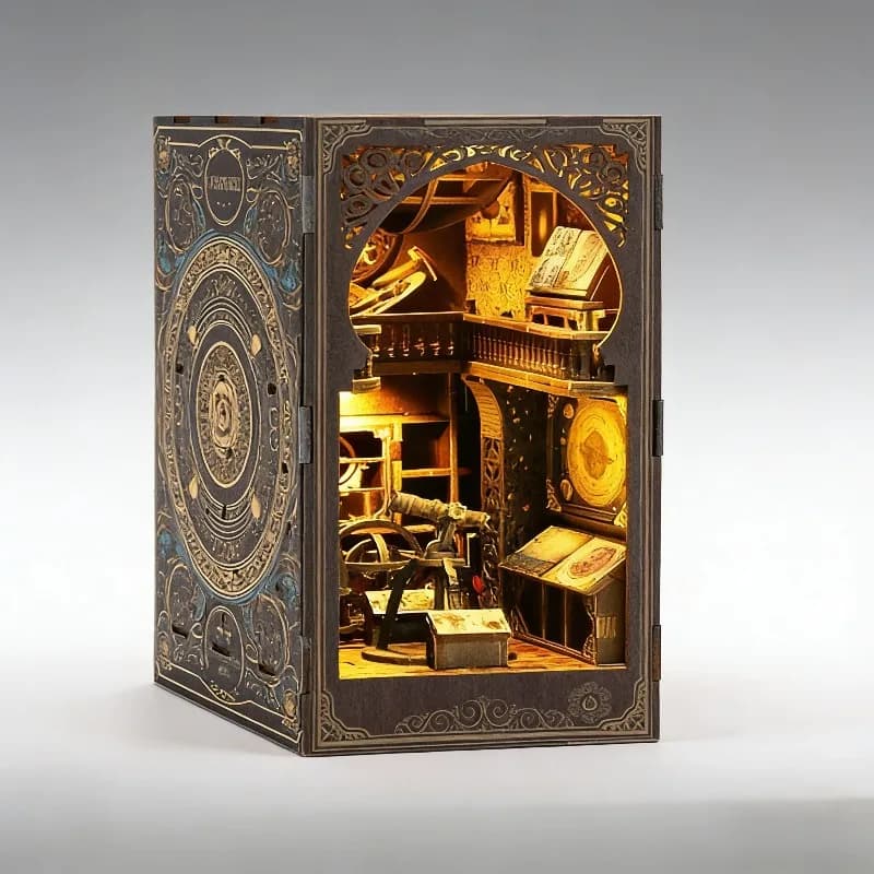 Kit Fai-da-Te Book Nook Museo dell'Astronomia, Puzzle 3D in Legno, Modellino Casa in Miniatura, Regalo Artigianale per Adulti