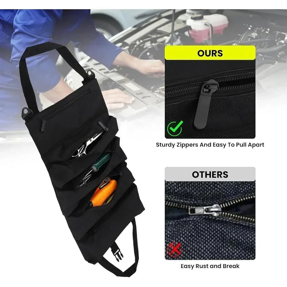 Borsa per attrezzi arrotolabile multiuso, rotolo di attrezzi, rotolo di chiavi, secchio per organizer per attrezzi in tela, custodia per rotolo avvolgente per kit di pronto soccorso per auto