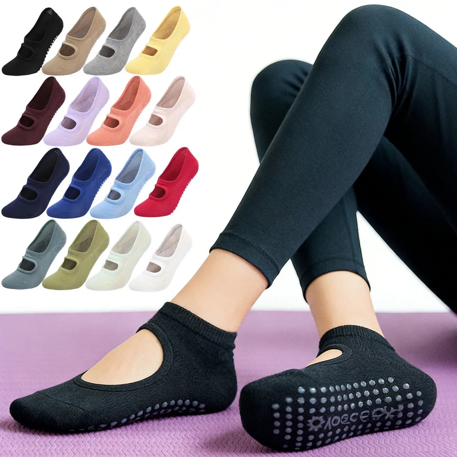 Calzini Yoga Antiscivolo Senza Tallone in Cotone da Donna per Fitness, Pilates, Danza e Allenamento a Piedi Nudi