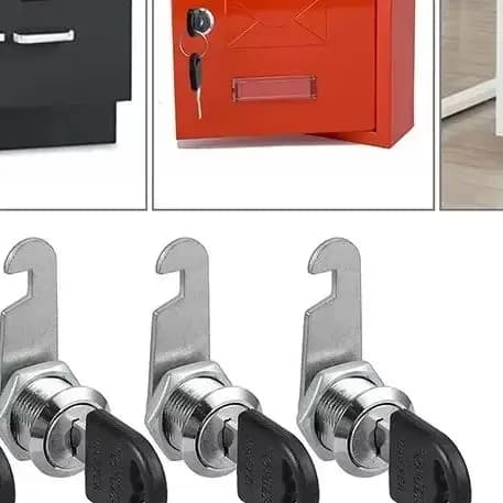 Set da 5 Pezzi Serratura a Camma 16/20/25/30mm con Chiavi per Cassetta Postale, Porta, Cassetto, Armadietto, Armadio - NUOVO