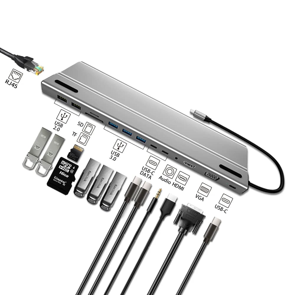 Usb Docking Station HD-MI USB3.0 USB2.0 PD SD TF VGA RJ45 AUDIO3.5 Fast Charge 14 in 1 Usb Hub