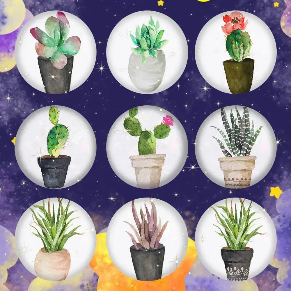 Spilla rotonda a forma di cactus in vaso 75x75 25x25 mm, stile cartone animato, per zaino, camicia, accessori, gioielli, distintivo, regalo per amici