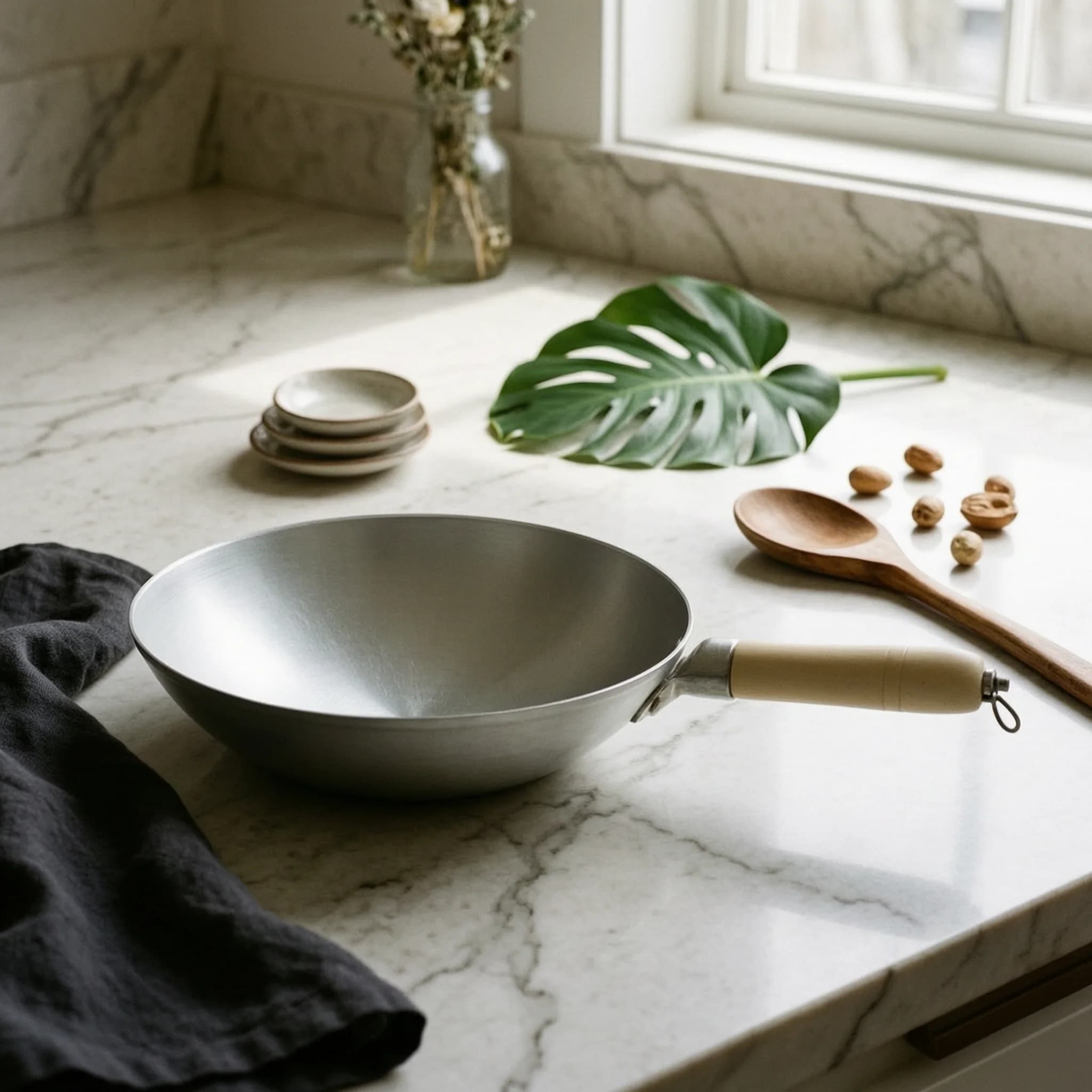 Wok Handmade Aluminum Wok Stir Fry Pan Fast-Heating Cookware Ergonomic for Home Cooks, Kitchen