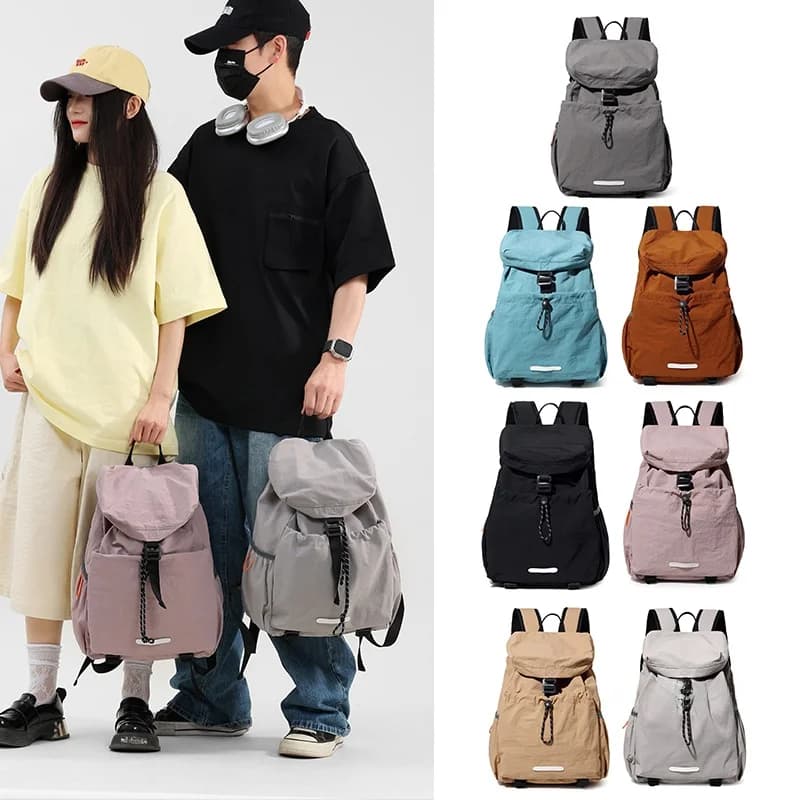 Casual Canvas Backpack Drawstring Travel Lightweight Unisex Shoulder Bag Commuter Bag Simple Style Youth Summer New Condition