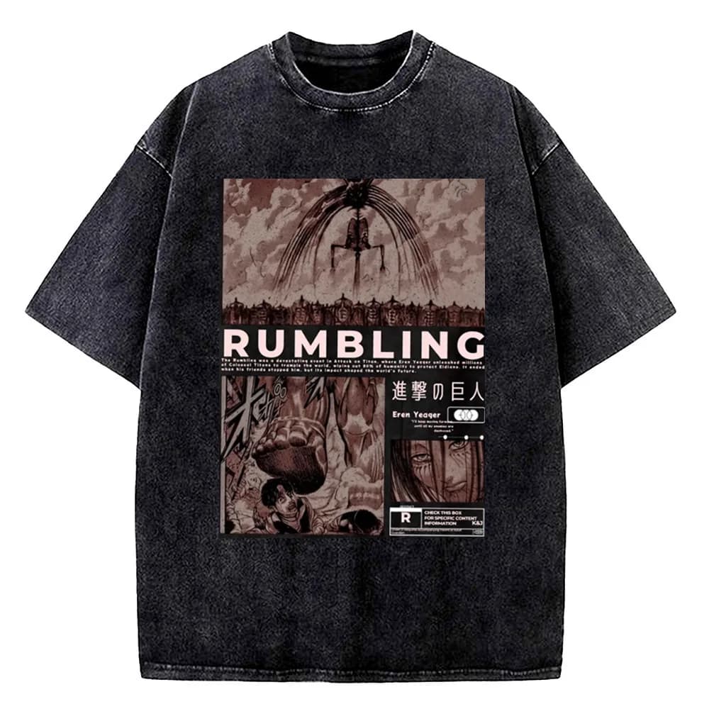Shingeki No Kyojin cotton Vintage Washed t-shirt men Digital Punk Gothic Comfortable shirt Pastel Trendy Punk Pop Culture