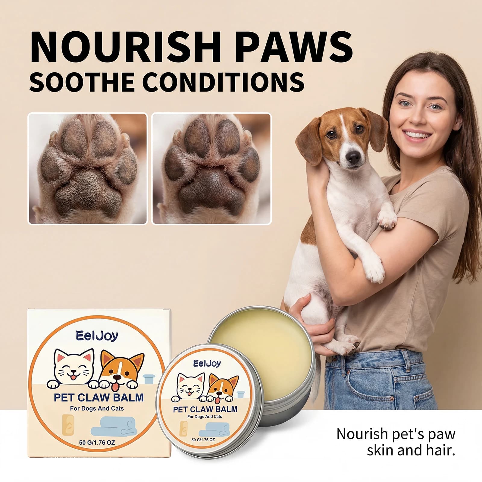 Natural Dog Cat Paw Balm Paw Moisturizer Dry Cracked Paws Nose Cracked Feet Repair Protect Grooming Supplies Pet Foot Care Cream