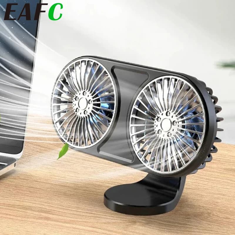 EAFC Ventola di raffreddamento per auto Doppia testa a basso rumore 5V USB Dispositivo di raffreddamento per auto elettrica 360 ° Ventilatore da cruscotto con presa d'aria rotante per auto elettrico