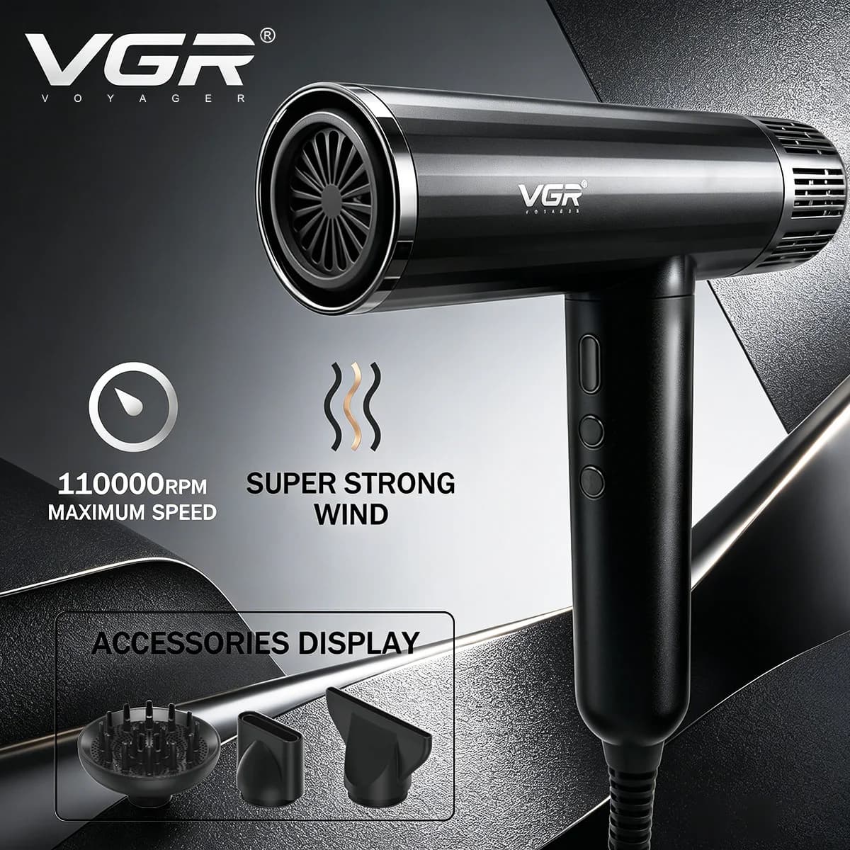 VGR Asciugacapelli Professionale Asciugacapelli Con filo Asciugacapelli Motore BLDC 110000 giri/min Styling capelli a ioni negativi Asciugacapelli V-427
