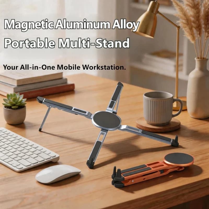 Portable Cooling Stand for Tablet Laptop Phone, Aluminium Alloy Magnetic Phone Holder, Foldable Desk Stand with Heat Dissipation