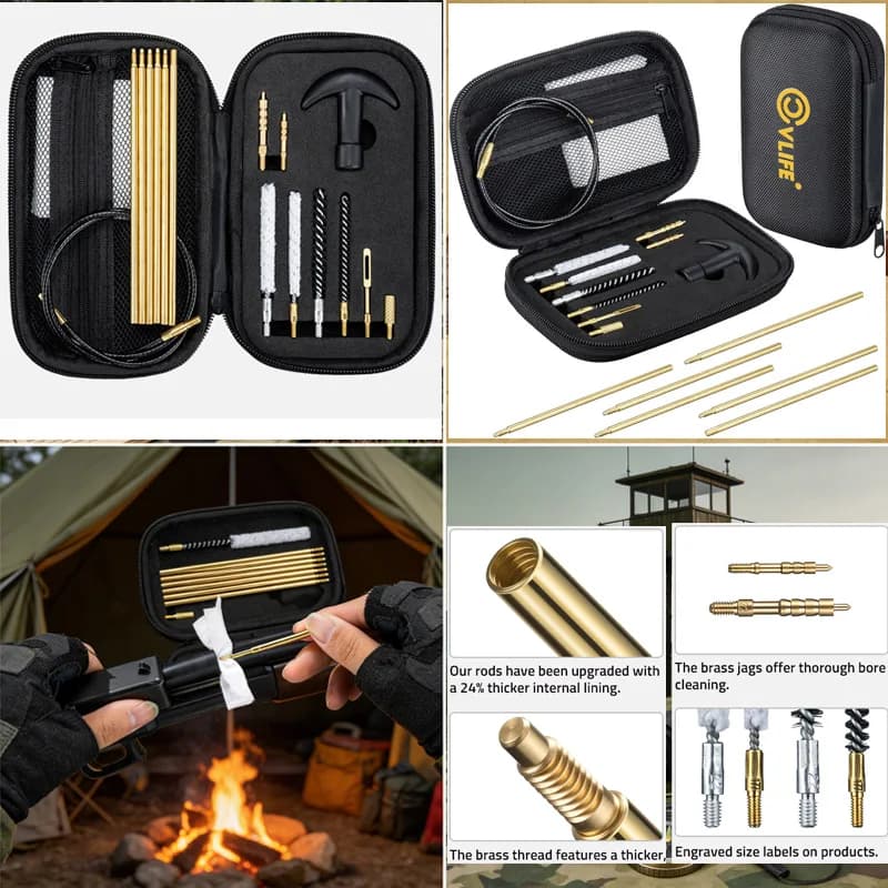 Kit di Pulizia Universale con Aste in Ottone e Spazzole, Mop in Cotone, Custodia Portatile per Manutenzione Caccia