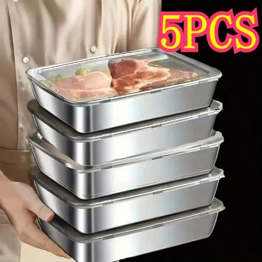 Set of 3 Stainless Steel Containers - Airtight and Stackables with Transparent Covers | For Camping, Home and Pasti Preparation