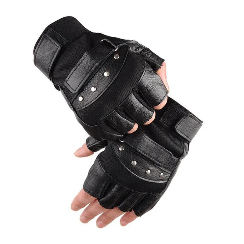 Men's Gloves Mid-Level Leather for Fitness, Cycling, Sports, Gym, Exercise, Black with Studs Style Punk G135