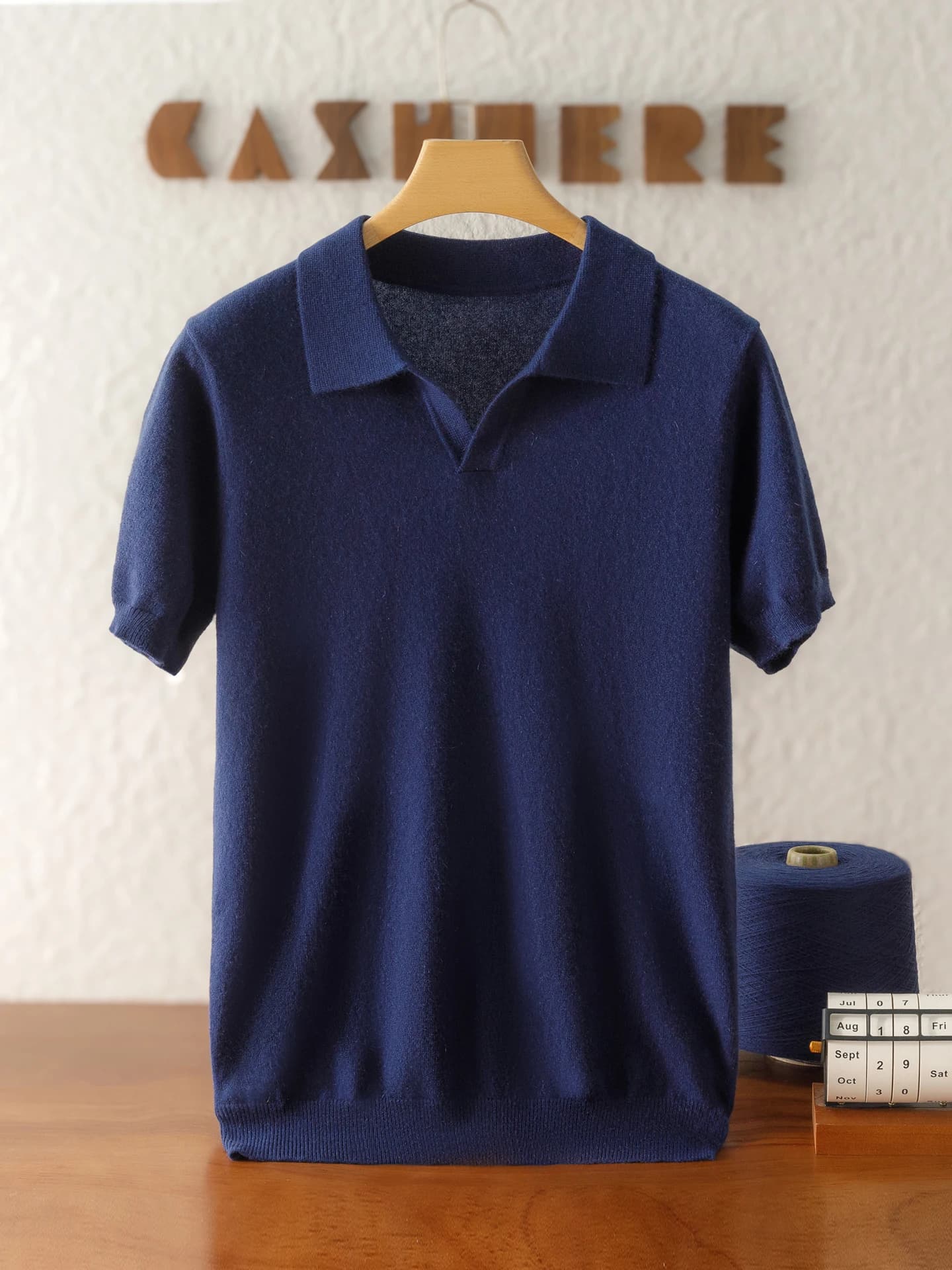 Maglione da uomo in puro cashmere al 100% con colletto a gabbiano, manica a 5 punti, manica corta, spessore convenzionale primaverile e autunnale