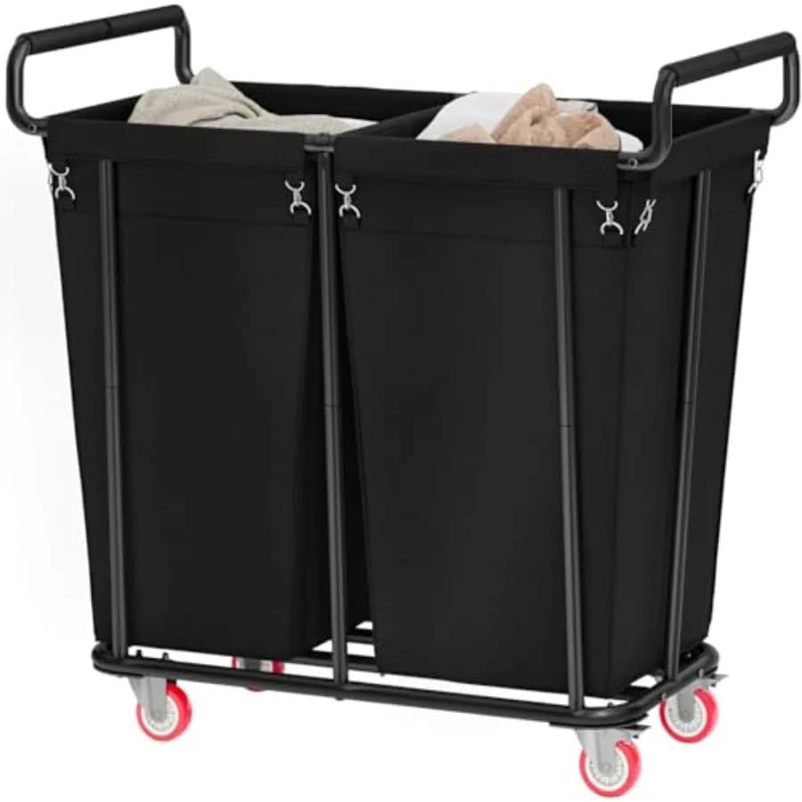 Cesto Portabiancheria Grande con Ruote, 2 Sacchi, 360L, Carrello Portabiancheria Extra Large, Cesto per Vestiti Resistente