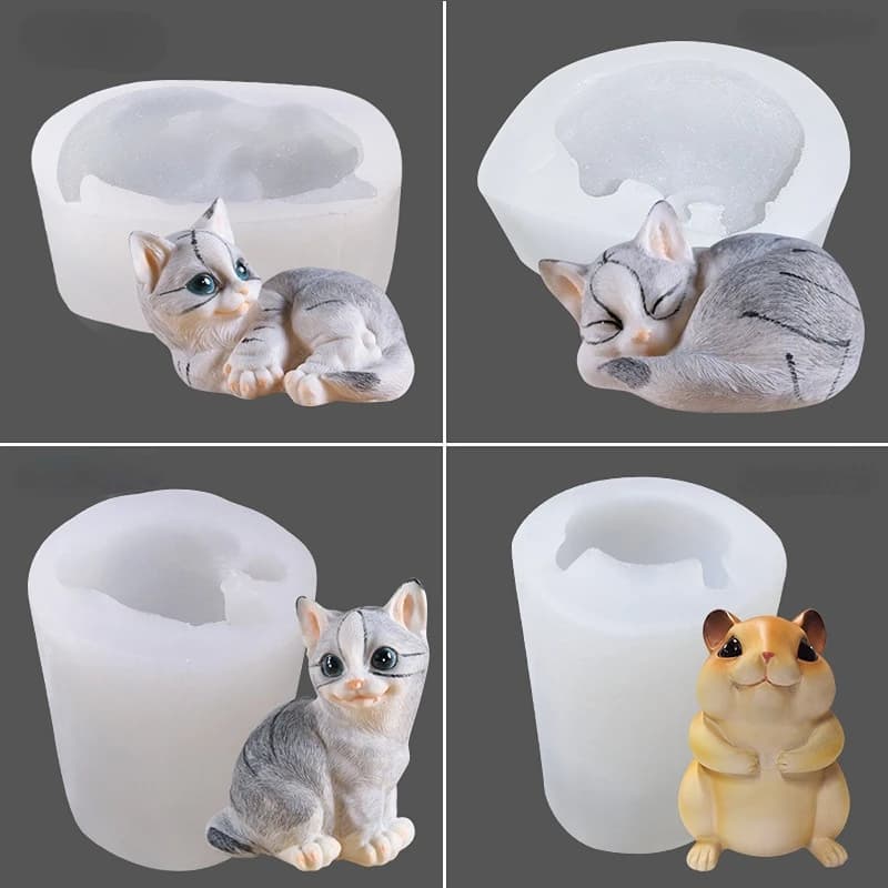 3D Cute Cat stampo per candele in Silicone fai da te gattino animale sapone resina gesso strumento per fare cubo di ghiaccio stampo per torta al cioccolato decorazioni per la casa regali