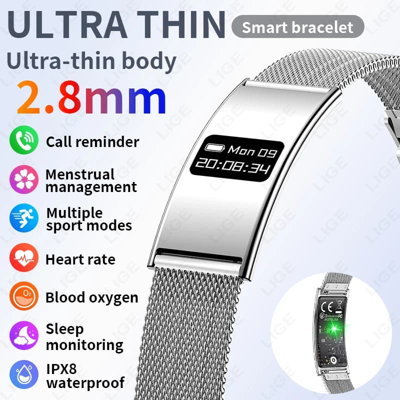 LIGE Ultra-sottile Moda Braccialetto Intelligente Pedometro Salute Donna Uomo Sport Orologio Impermeabile Frequenza Cardiaca Bracciale Ossigeno Nel Sangue 2026
