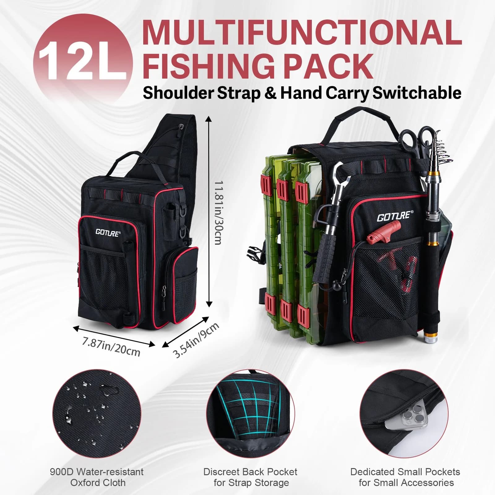 Kit Completo Goture per Pesca con Canna e Mulinello, Borsa Porta Attrezzi, Guadino, Esche, Lenze, Utensili per Pesca in Acqua Salata e Dolce
