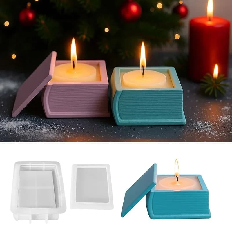 3D Book Candle Cup Silicone Mold – Aromatherapy Epoxy Resin Gypsum Mold, DIY Storage Box & Succulent Planter Craft