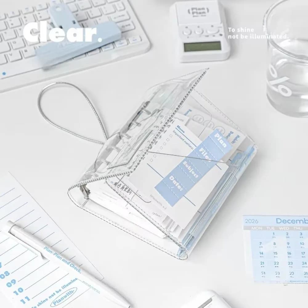 A7 Refillable Notebook Clear PVC Loose Leaf Notebook Simplicity Style Tri-Fold Accordion Journal Aesthetic Pocket Planner