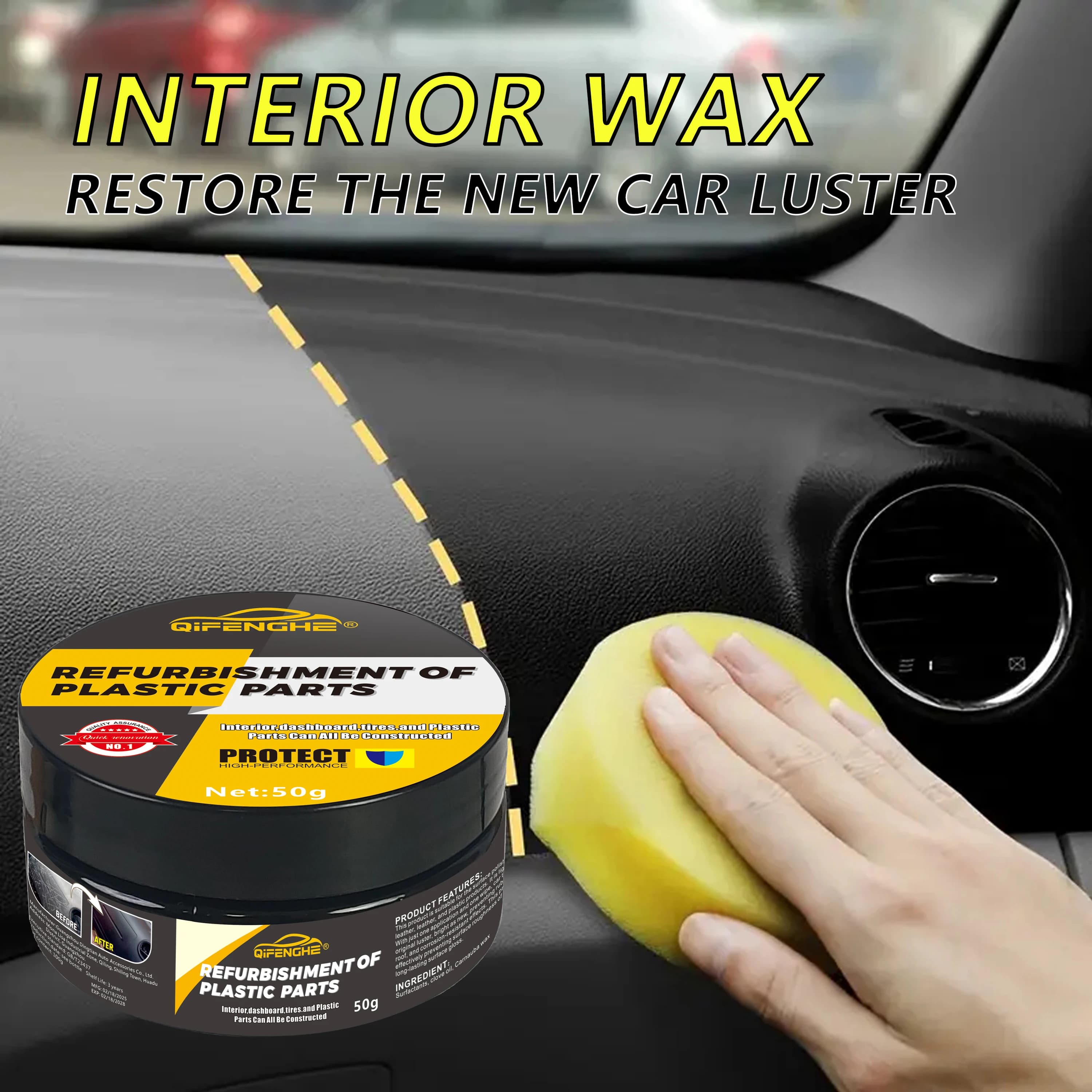 Cera multiuso per restauro auto: lucentezza interna e protezione pneumatici, riparazione ingiallimento di veicoli neri, placcatura in nano cristalli per Da