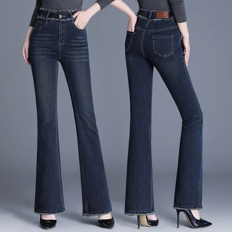 Waxed trousers with rough edge Women's pants with high waist slim fit elasticized slightly ribbed Autumn New jeans draped slimming