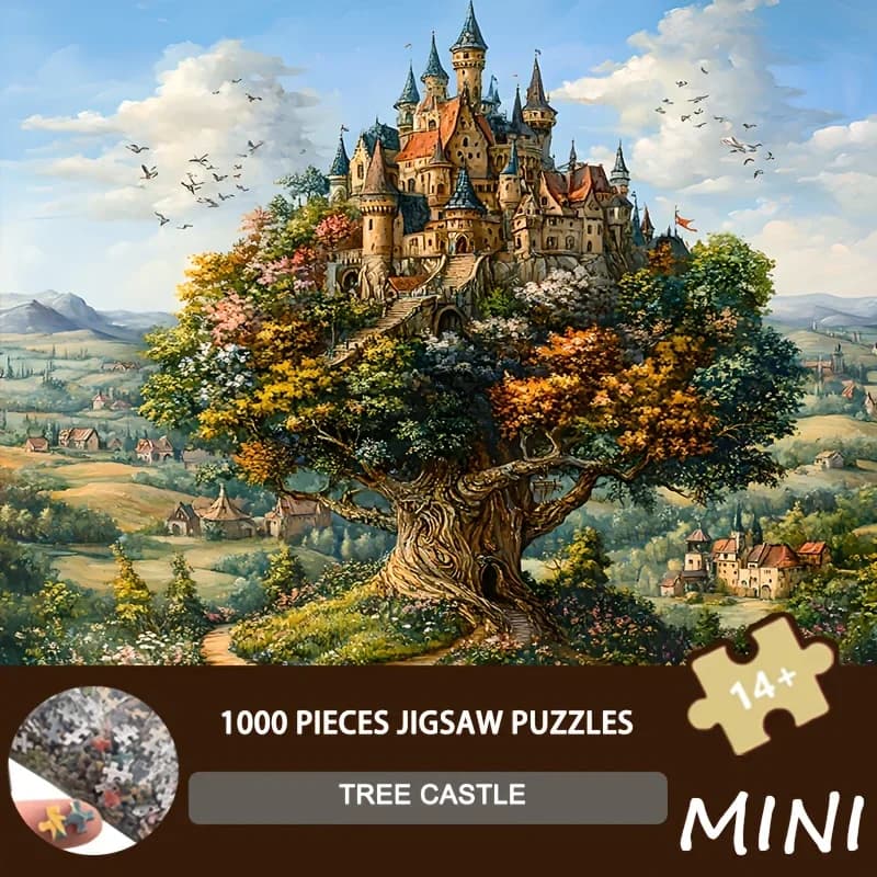 Micro Puzzle Puzzle di dimensioni mini Castello dell'albero Puzzle di carta da 1000 pezzi per gli amanti della natura 38x38 cm Stampa foresta incantata