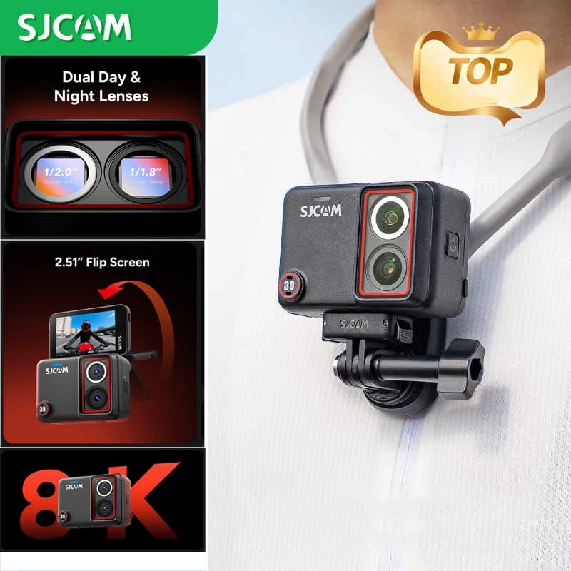 4K Action Camera with Double Night Riprese Lens, 7 Hours Video Recording with Rumor Reduction Function and Stabilization