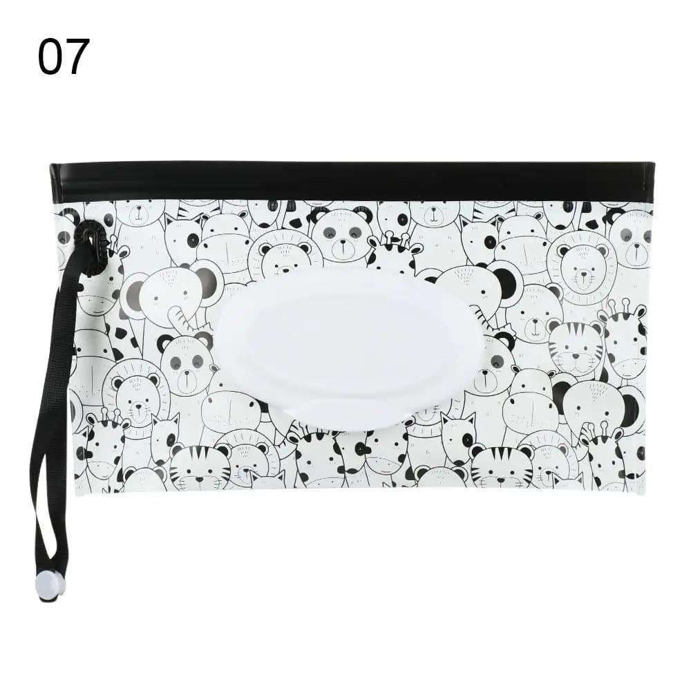 Custodia per il trasporto con coperchio ribaltabile carino alla moda Prodotto per bambini Scatola per fazzoletti con cinturino a scatto Accessori per passeggino Custodia per cosmetici Borsa per salviette umidificate