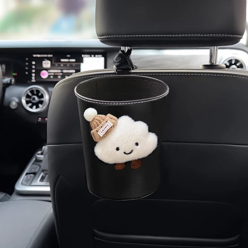 Bidone della spazzatura per auto in pelle PU può simpatico cartone animato nuvola poggiatesta per sedile posteriore automatico mini organizzatore sacchetto della spazzatura scatola di immagazzinaggio della presa d'aria della spazzatura