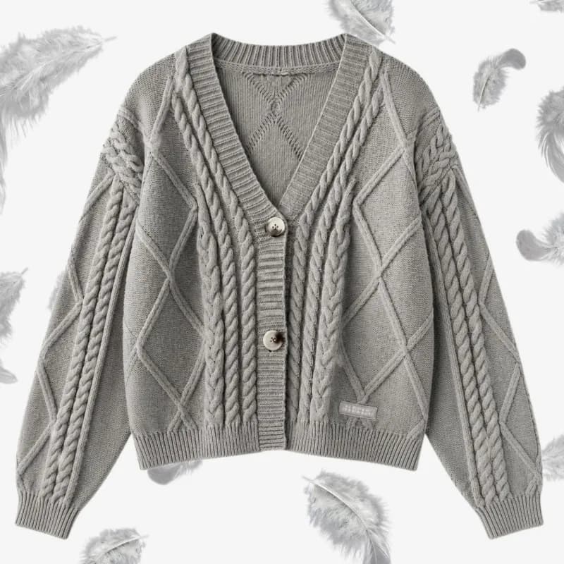 TTPD Grey Cardigan Women Cosy Cable Knit Sweater Female Daily V-neck Button Knitted Cardigans Autumn Winter Loose Outerwear Tops
