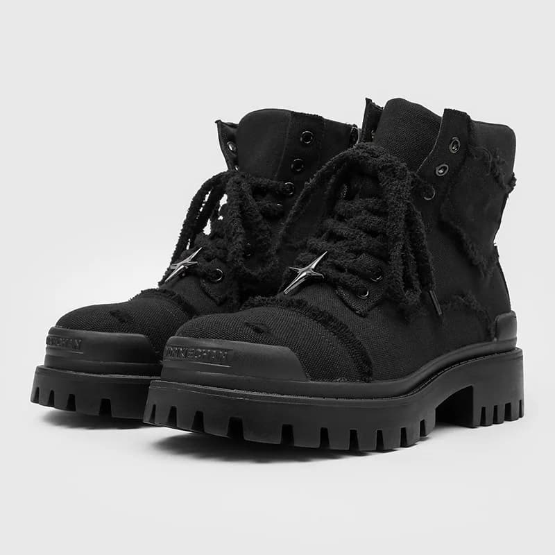 Men's High Top Platform Boots Thick Sole Casual Work Boots Outdoor Canvas Combat Boots Men Wear-resistant Lug Sole Hiking Shoes