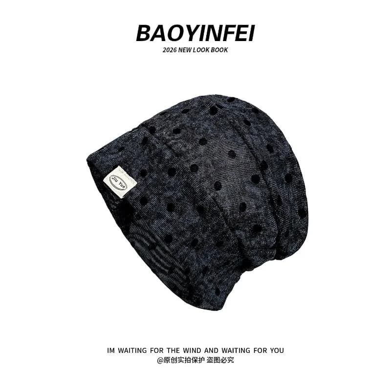 Korean Tie-dye Polka Dot Pleated Pullover Pile Hat Women's Spring Summer Thin Breathable Fashion Dome Skull Beanie Caps