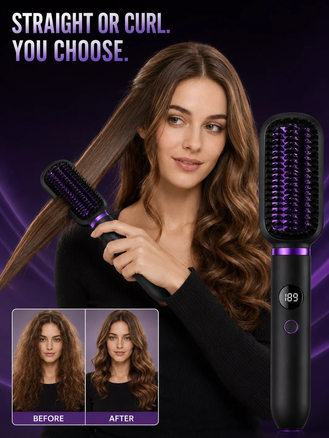 Hair Straightener Mini Electric Comb Anti‑Scald Teeth USB Rechargeable Fast Heating 2‑in‑1 Straight & Curly Hairstyle