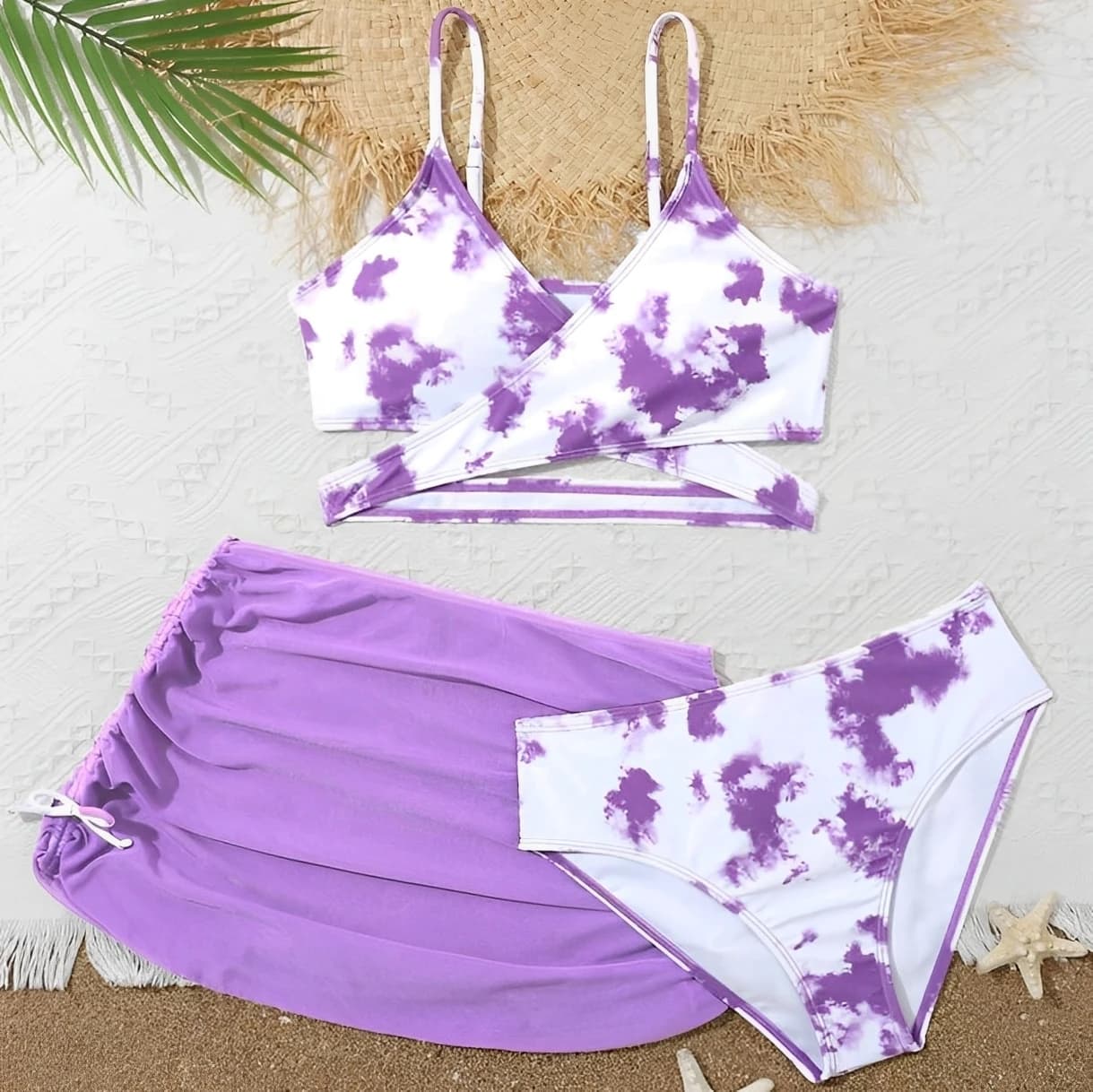 Swimwear 3 pieces tie-dye for girl 2026 with skirt, bikini for girls, women's swimsuit, beachwear
