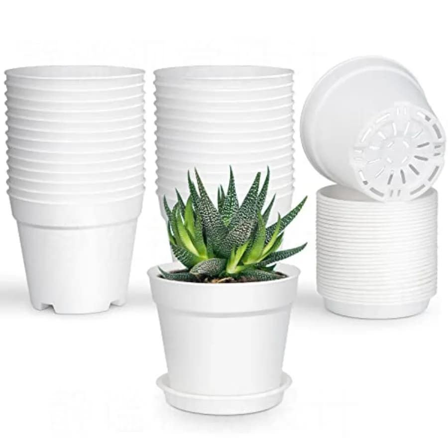 Pack of 28 pots for small 4 inch plants, plastic planter with drainage holes and underwater for plants, flowers, succulent, seed