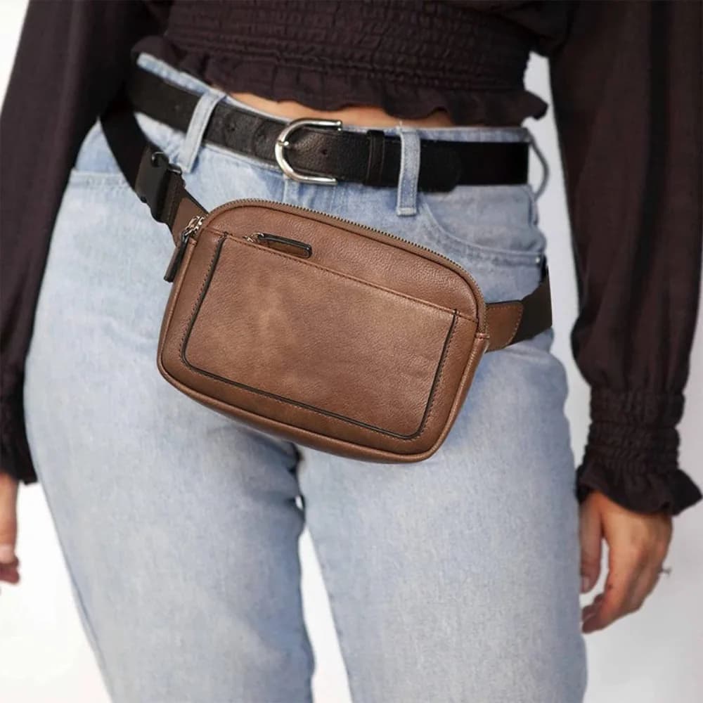 Marsupio da Donna Stile Coreano con Tracolla Regolabile in Pelle PU, Borsa a Tracolla, Pochette, Porta Carte, Marsupio da Donna