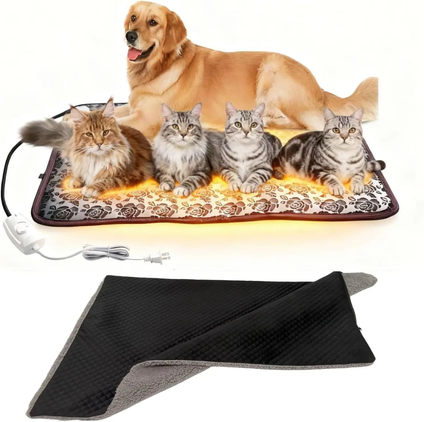 Letto per cani riscaldato lavabile con rivestimento rimovibile, 53x86 cm (34x21 pollici), cuscino caldo per animali domestici per il massimo comfort