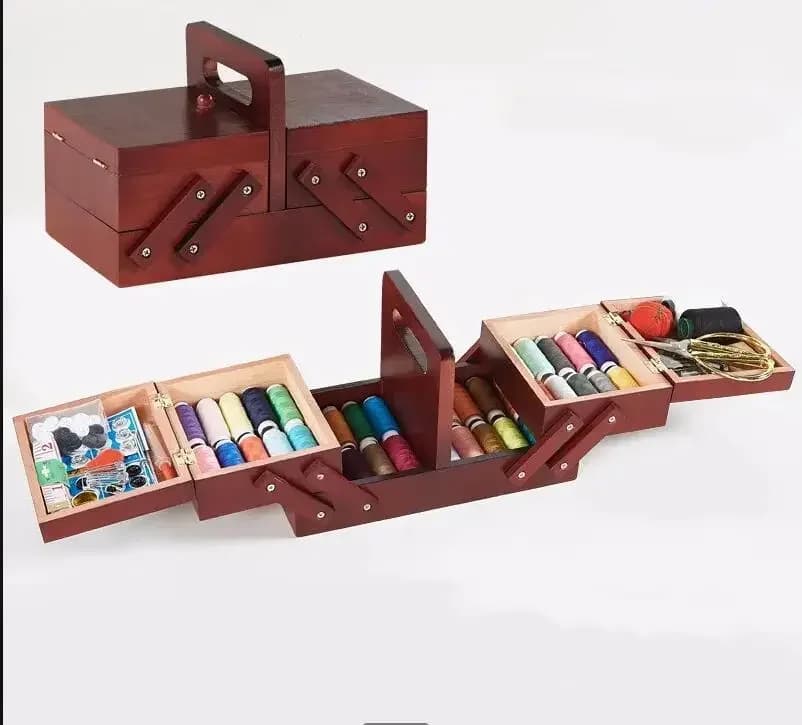 Scatola di legno per riporre kit da cucito ago nastro forbice fili multifunzione strumenti per cucire accessori kit da cucito per casa e viaggio