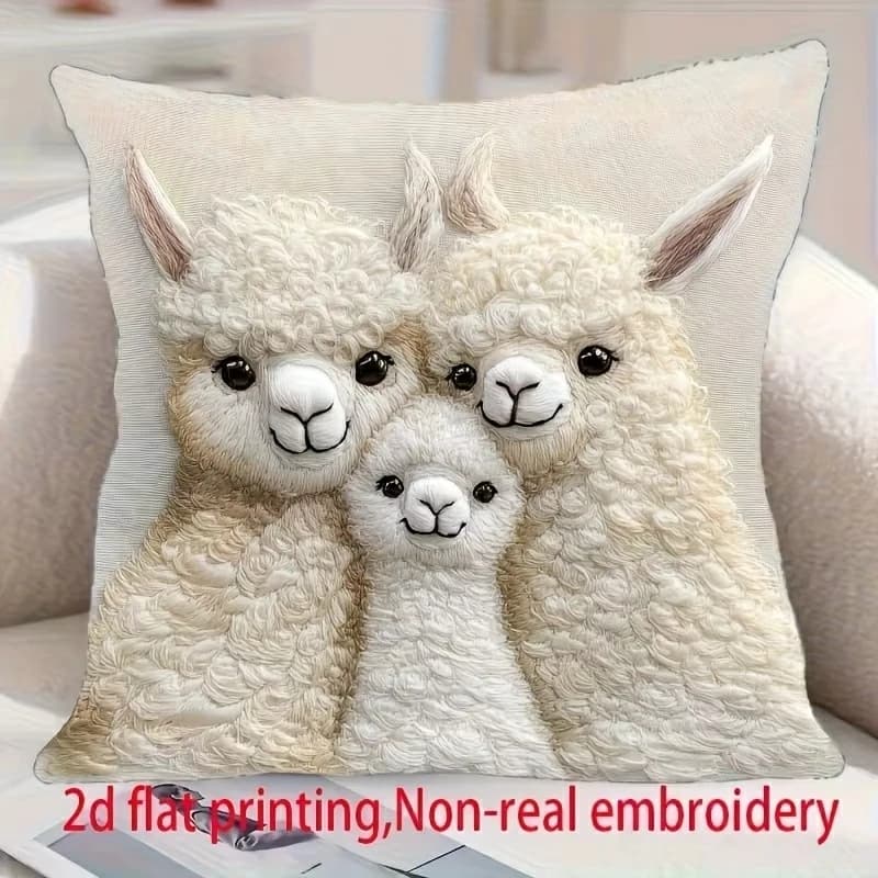 Fodera per cuscino con stampa piatta 2D della famiglia di alpaca, per un divano accogliente, decorazione per la casa, dormitorio, stampa 2D
