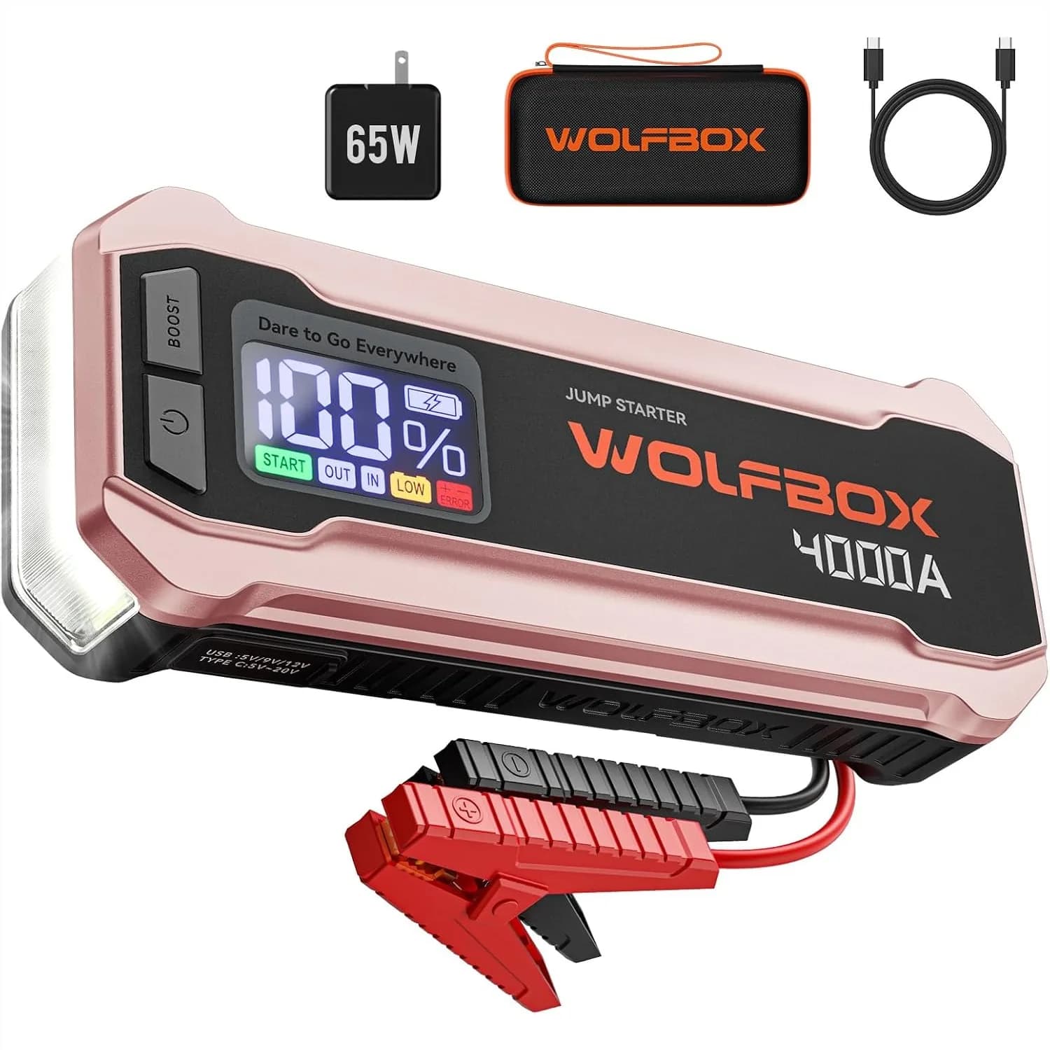 4000A Jump Starter for 12V Cars, Portable Battery Booster with 65W USB-C Fast Charger, LCD Display, 88.8Wh for Gas & Diesel