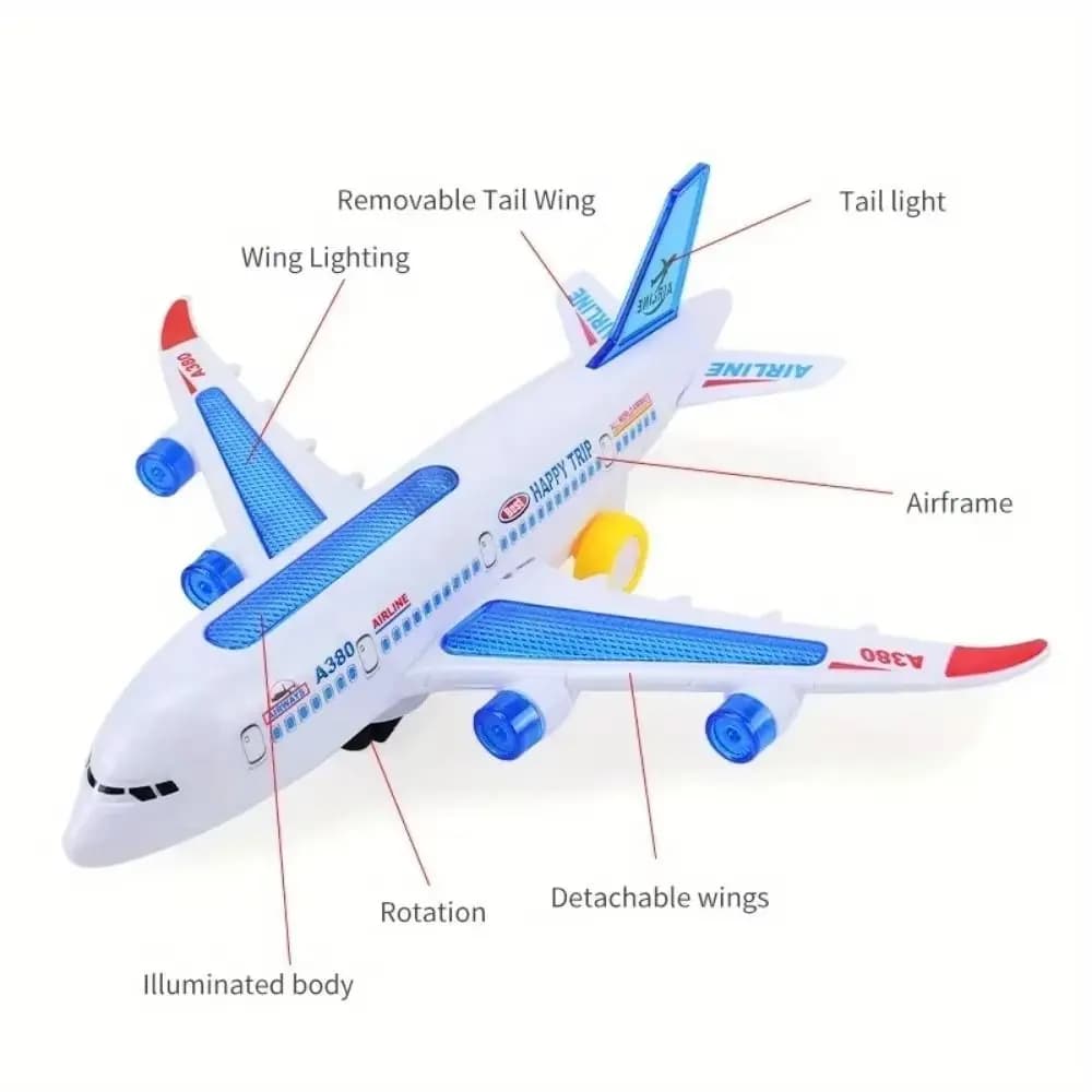 Aereo Giocattolo Educativo con Luci e Suoni, Effetti Musicali e Luminosi, Rotazione Automatica, per Bambini