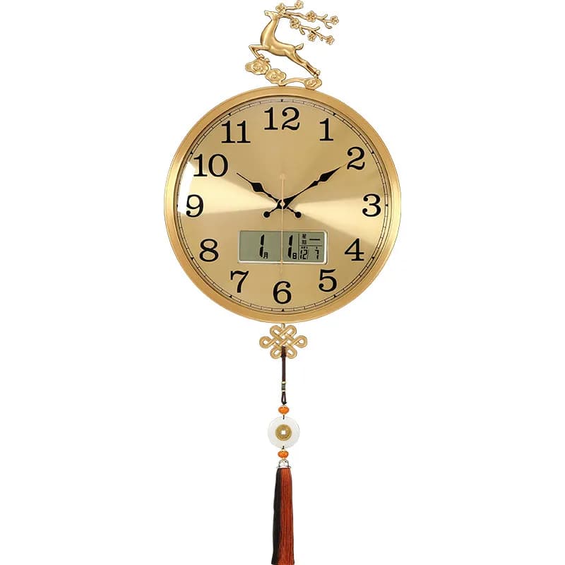 New Chinese brass wall clock household wall Fulu decoration wall hanging living room silent clock