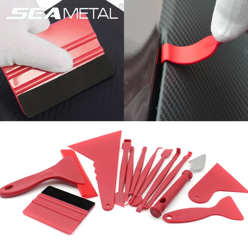 SEAMETAL 7/13pcs Kit di strumenti per l'avvolgimento dell'auto Raschietto per vinile Taglierina per pellicola Set di raschietti Strumento per avvolgere la plastica Accessori per la colorazione delle finestre dell'auto