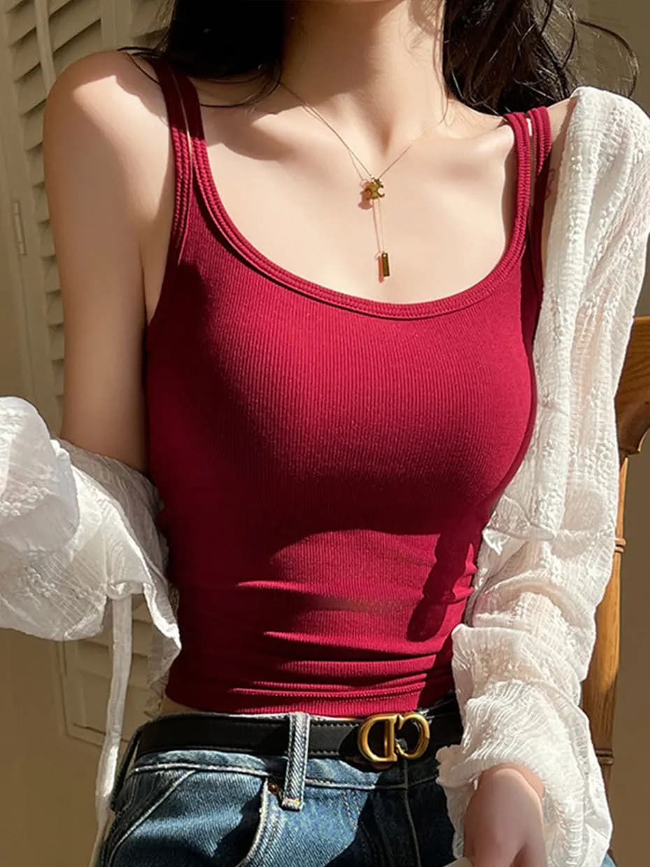 Top a Bretelle Sottili da Donna con Imbottitura, Doppie Bretelle, per Uso Interno ed Esterno, Nuovo Stile 2025, Intimo con Schiena a U per Sport e Yoga
