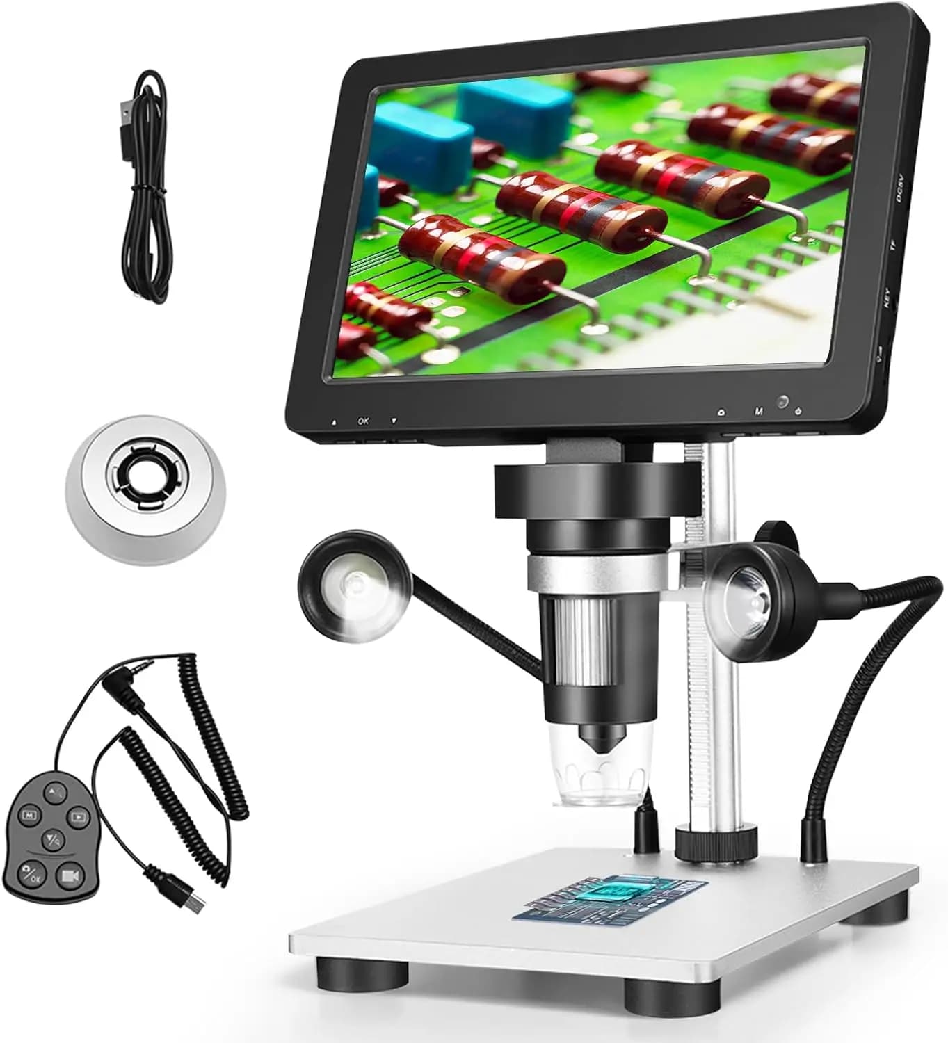Microscopio digitale 12MP HD 7'' Schermo 1200x Display HD Lente d'ingrandimento industriale 1080P con 8 luci LED Multilingue